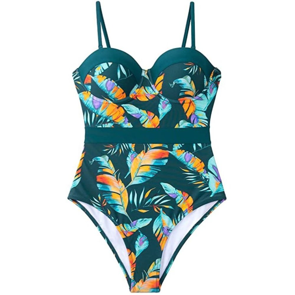 Women's Tropical Leafy Moulded One Piece Swimsuit | Cupshe | Size M